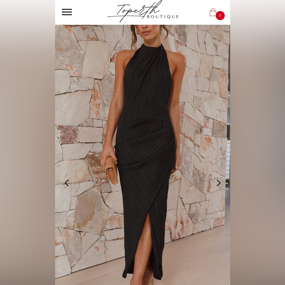 Toperth black elegant pleaded asymmetrical maxi dress